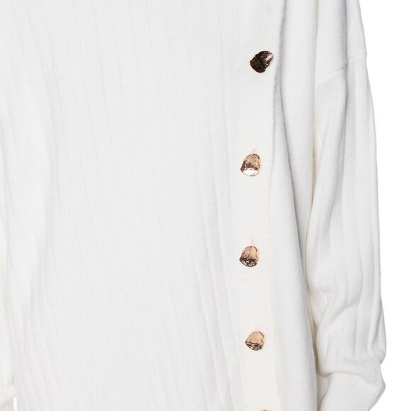 Callie Dress or Nah: Oversized Button Up Ivory Sweater Tunic with Gold Buttons - Picture 4 of 6
